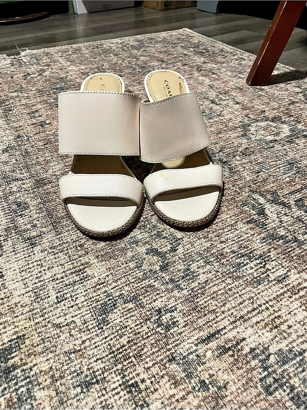 Coach Isabel Studded Leather Stiletto Sandal Heels in off White